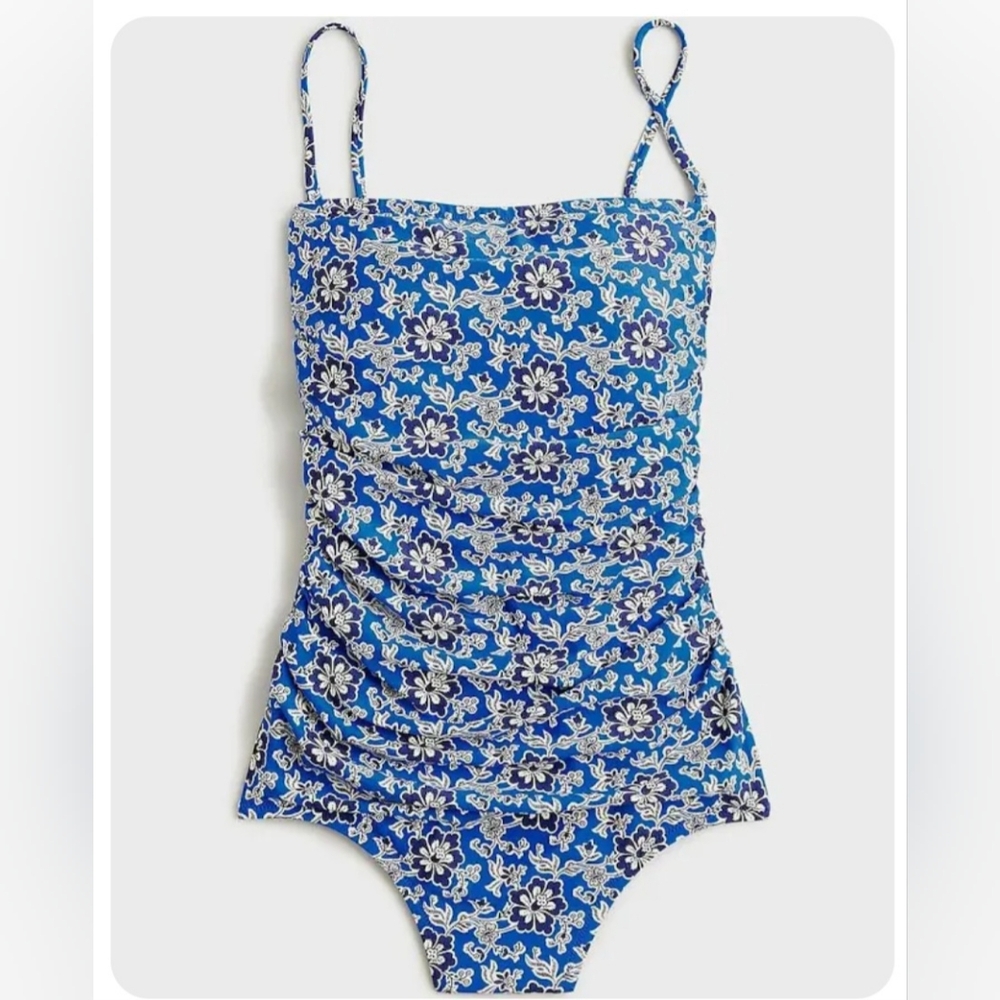 New J.Crew Women's Ruched Bandeau One-Piece Swimsuit, Size 24
